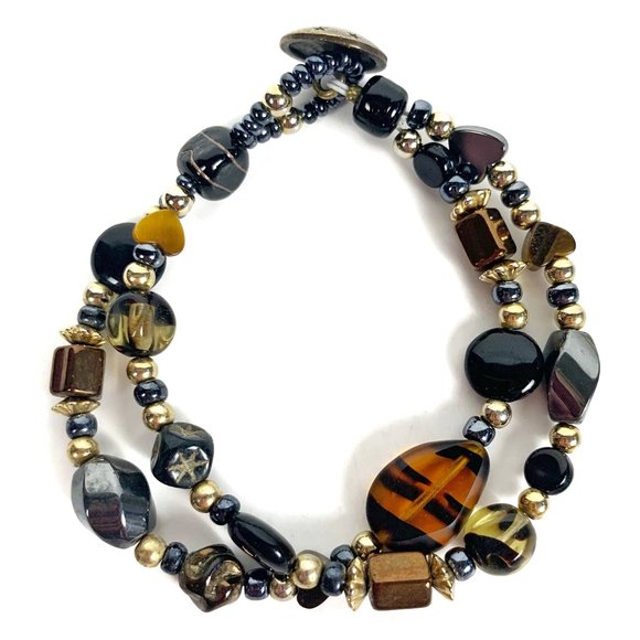 Bracelet with Double Strand of Hematite Gold Bronze Black Beads - Picture 3 of 9